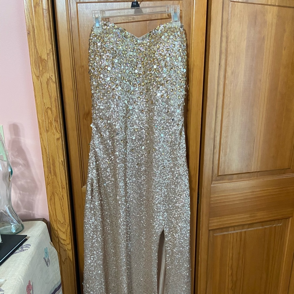 Champagne sequined prom dress